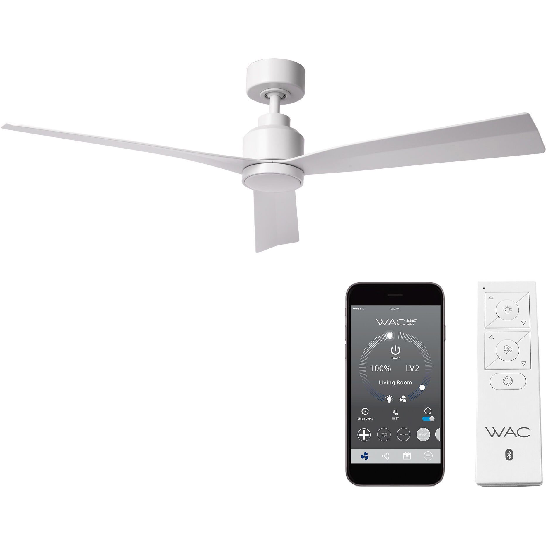 Clean 52 inch Matte White Downrod Ceiling Fans, Smart Fan