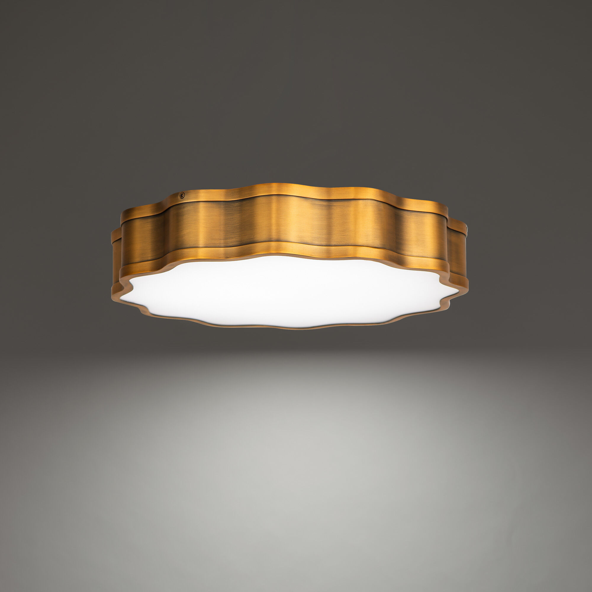 Vaughan LED 16 inch Aged Brass Flush Mount Ceiling Light, dweLED