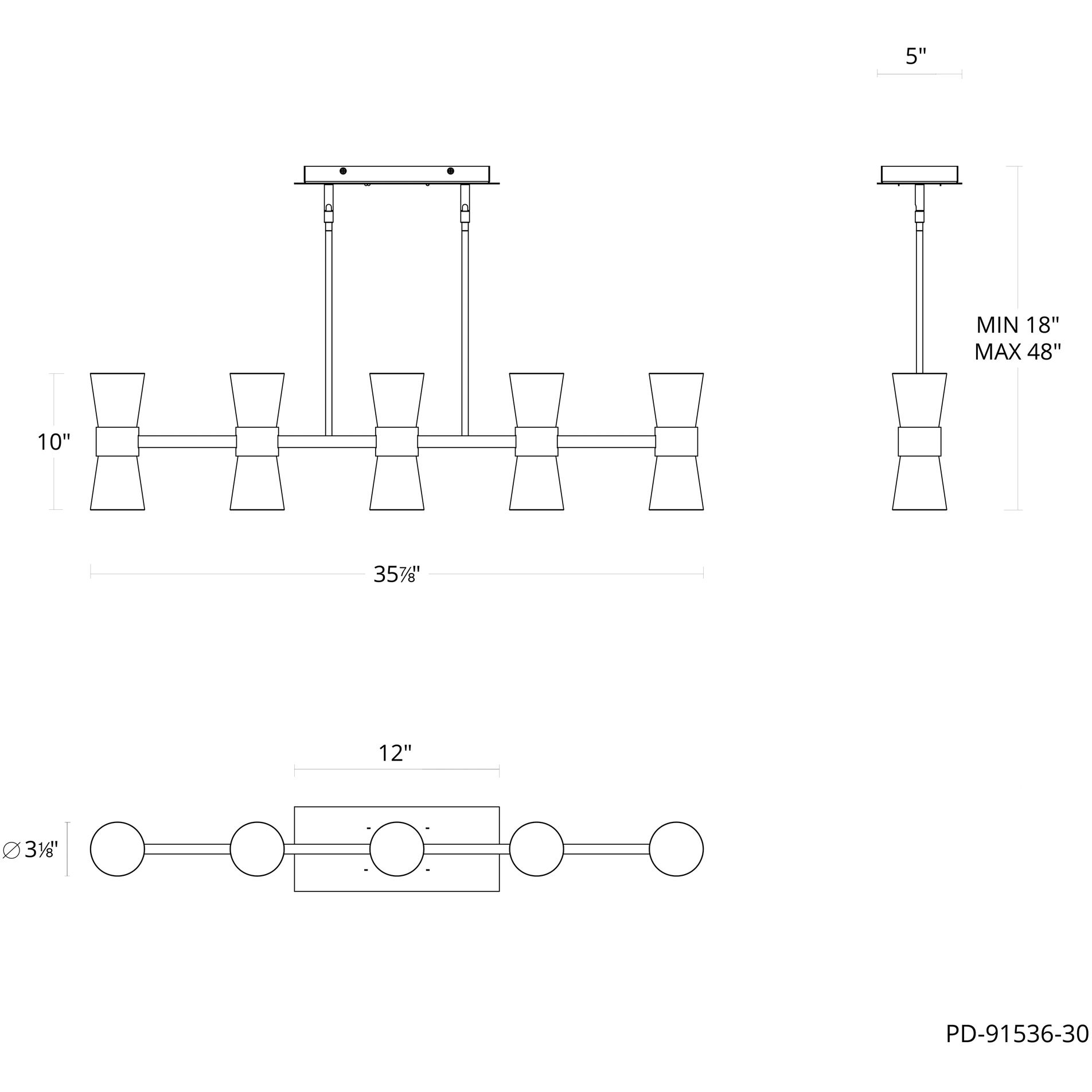 Hourglass Linear Pendant Ceiling Light in 3500K, Aged Brass, dweLED