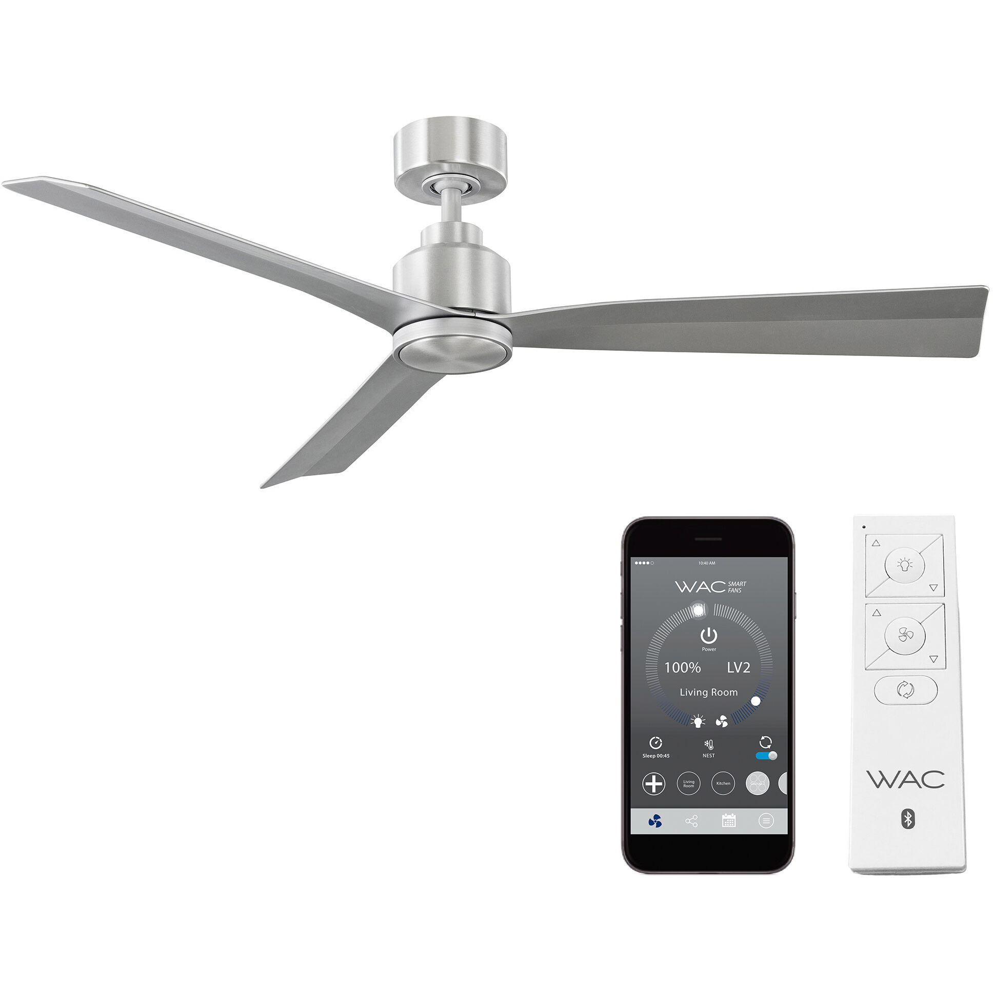 Clean 52 inch Brushed Aluminum Downrod Ceiling Fans, Smart Fan