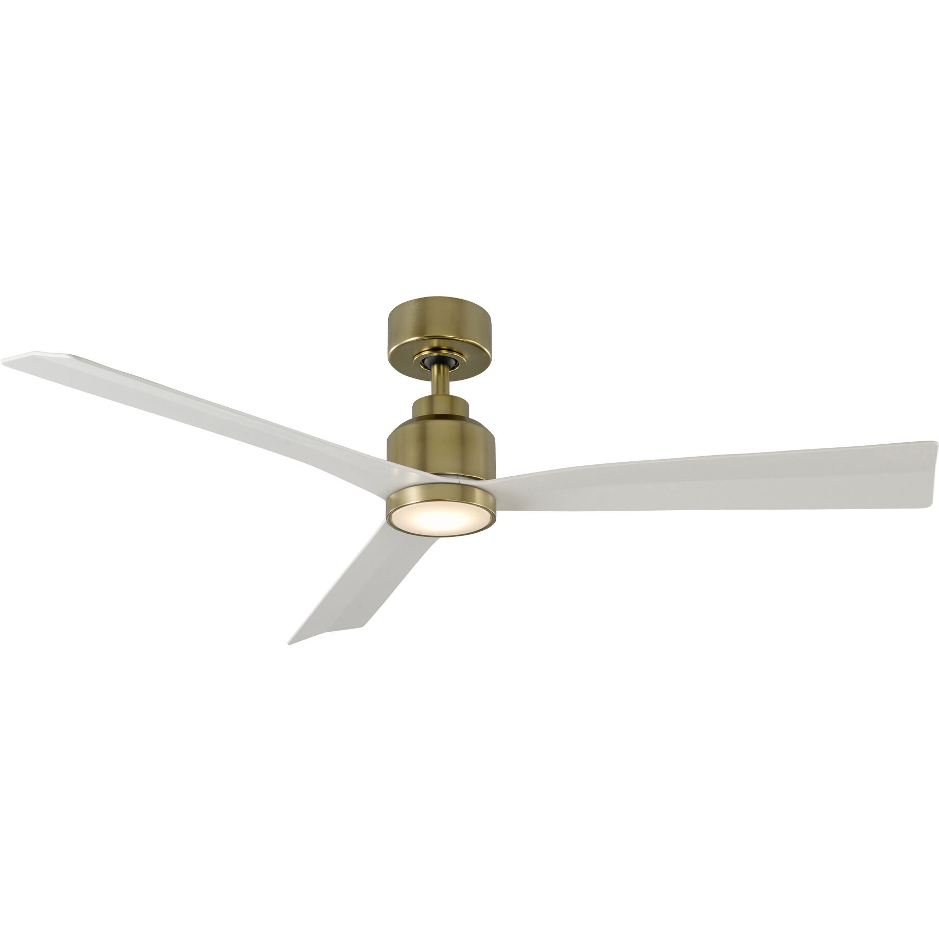 Clean 52 inch Soft Brass Matte White with Matte White Blades Downrod Ceiling Fans, Smart Fan