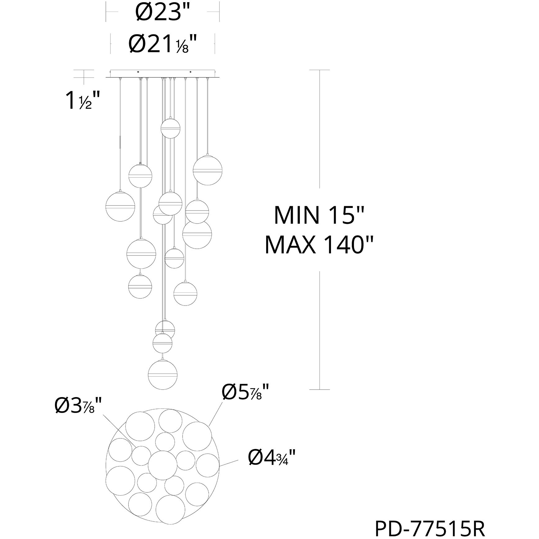 Cyllindra LED 23 inch Black Chrome Chandelier Ceiling Light in Black/Chrome, dweLED
