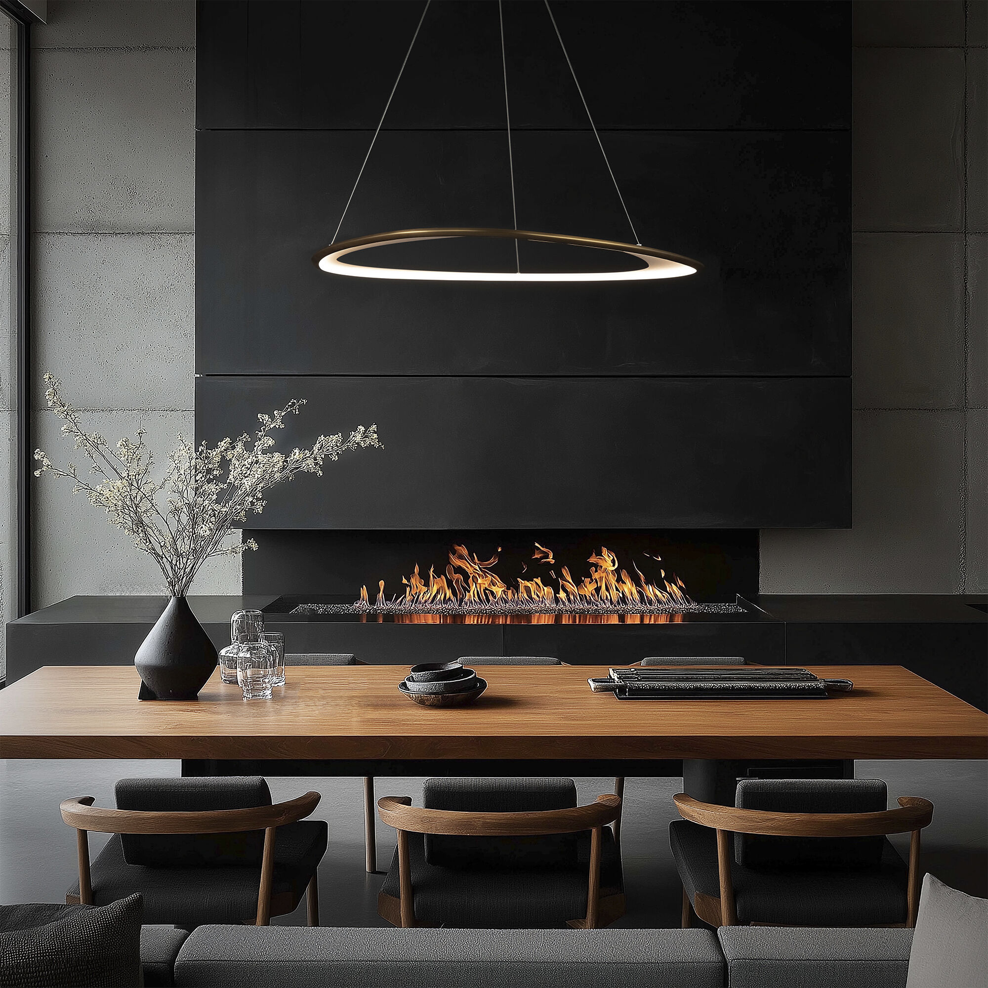 Oyster LED 42 inch Aged Brass Pendant Ceiling Light in 3000K, dweLED