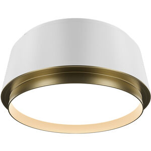 Salvo LED 9 inch White and Aged Brass Flush Mount Ceiling Light in 3000K, White/Aged Brass, dweLED