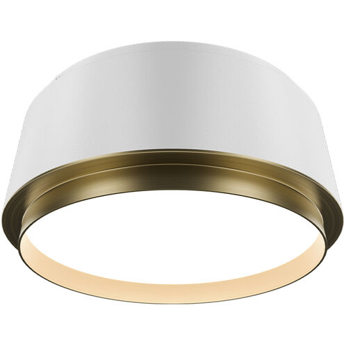 Salvo LED 9 inch White and Aged Brass Flush Mount Ceiling Light in 3000K, White/Aged Brass, dweLED