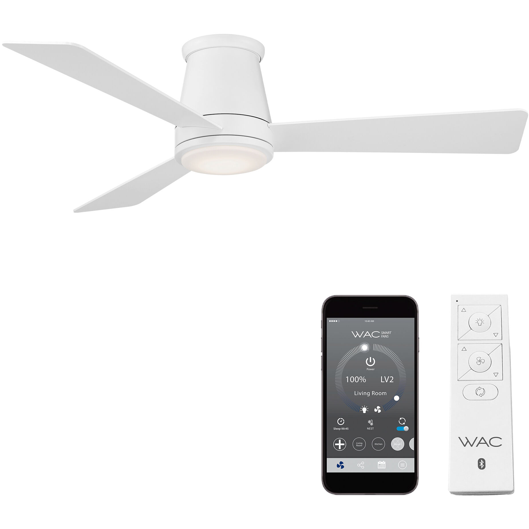 Hug 52 inch Matte White Flush Mount Ceiling Fans, Smart Fan