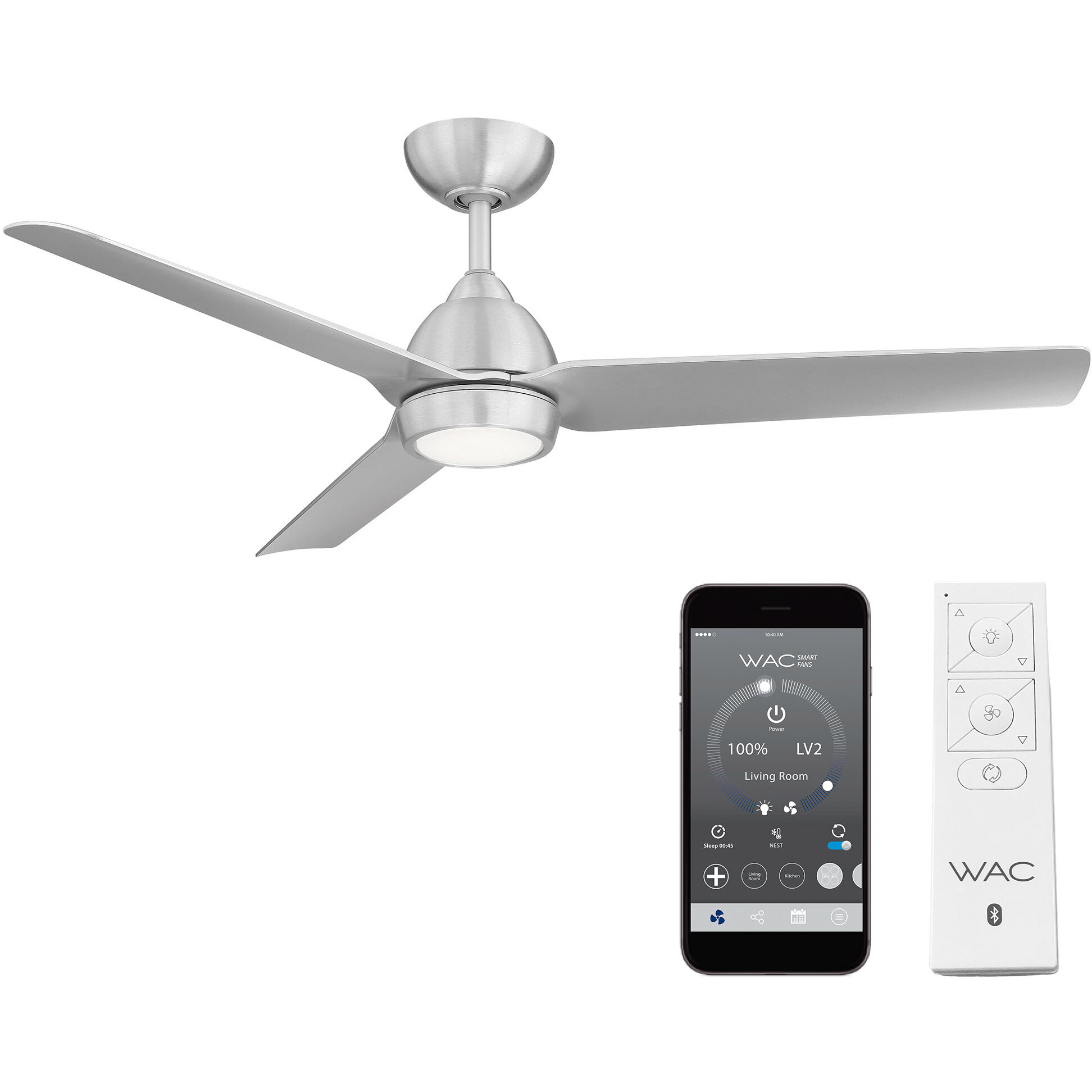 Mocha 54 inch Brushed Aluminum Downrod Ceiling Fans, Smart Fan