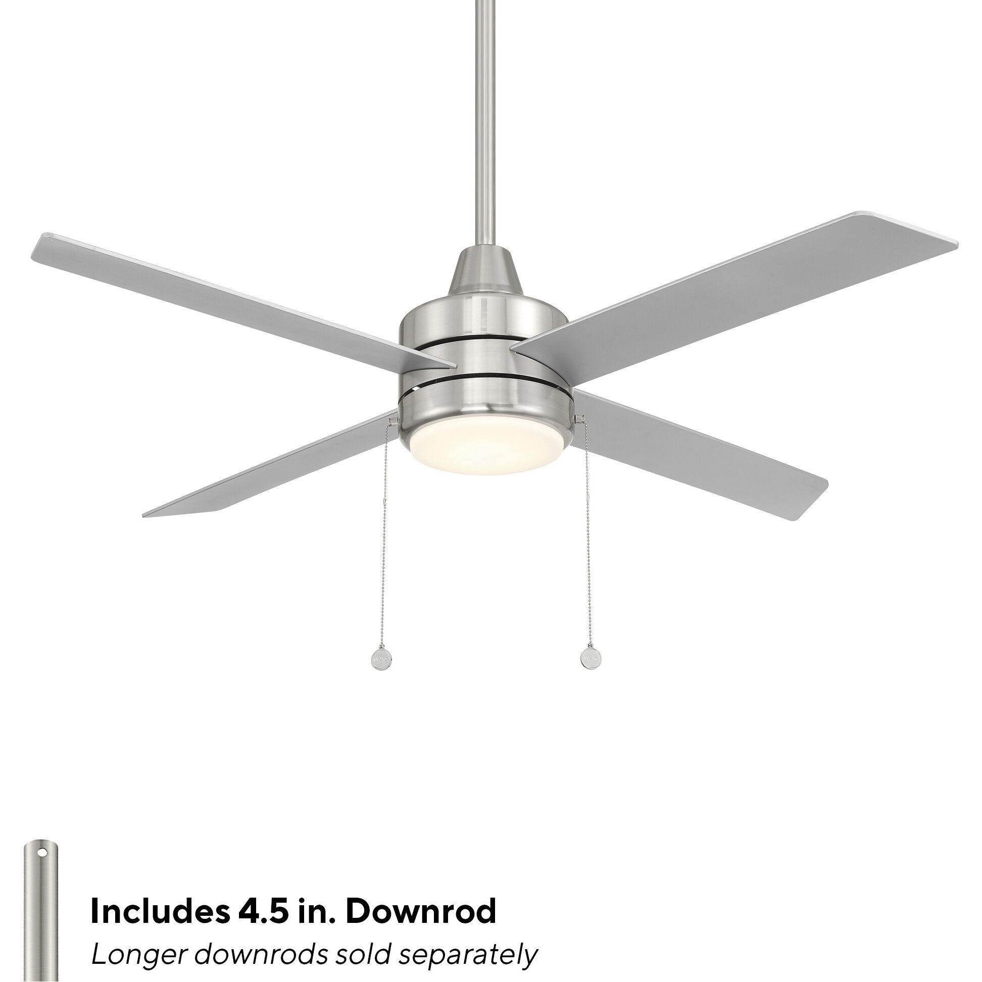 Quade 52 inch Brushed Nickel with Titanium Silver Blades Downrod Ceiling Fan