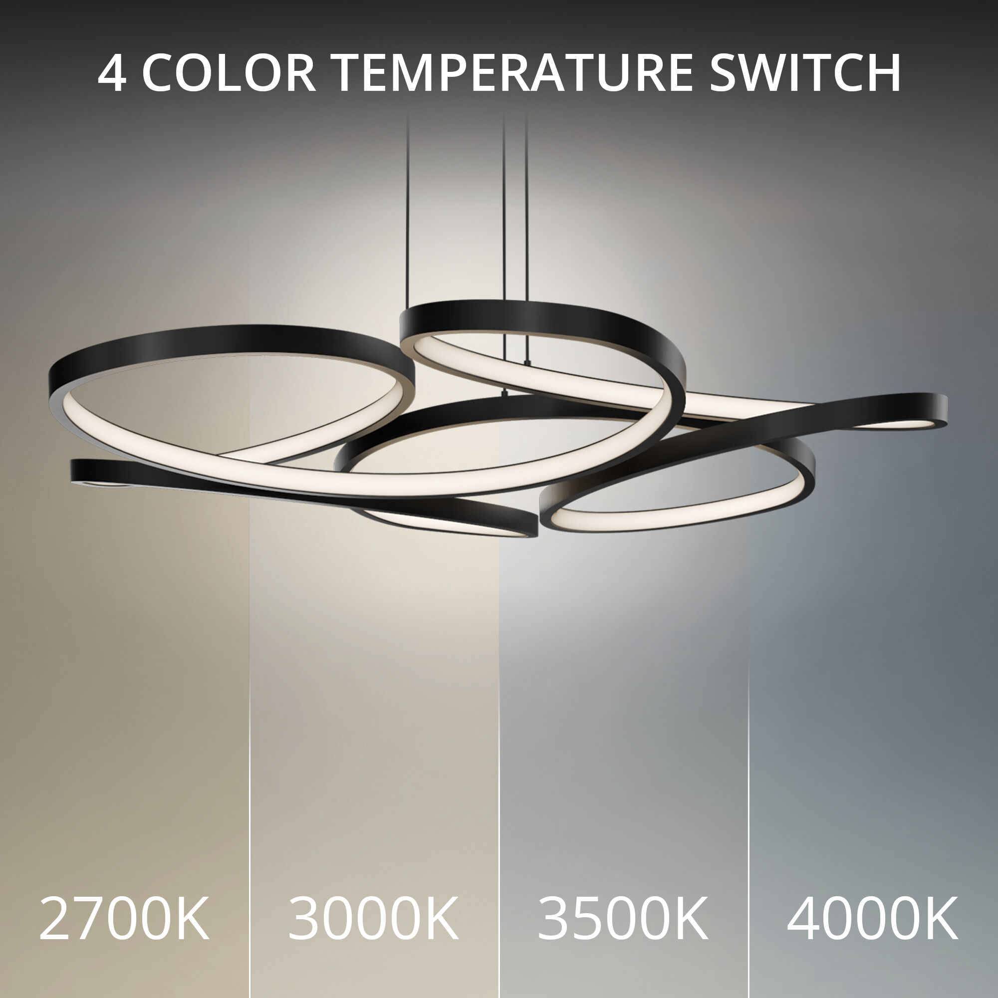 Klover LED 32 inch Black Pendant Ceiling Light in 3000K, dweLED