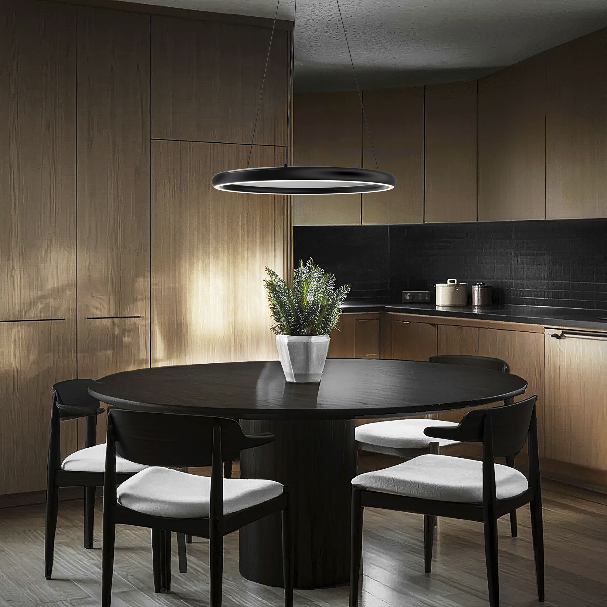 Huxley LED 23.38 inch Black Chrome Pendant Ceiling Light in 3000K, dweLED