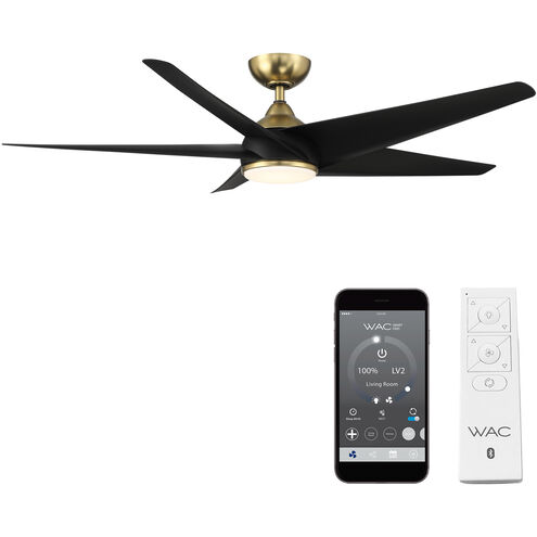 Viper 60 inch Soft Brass Matte Black with Matte Black Blades Downrod Ceiling Fans, Smart Fan