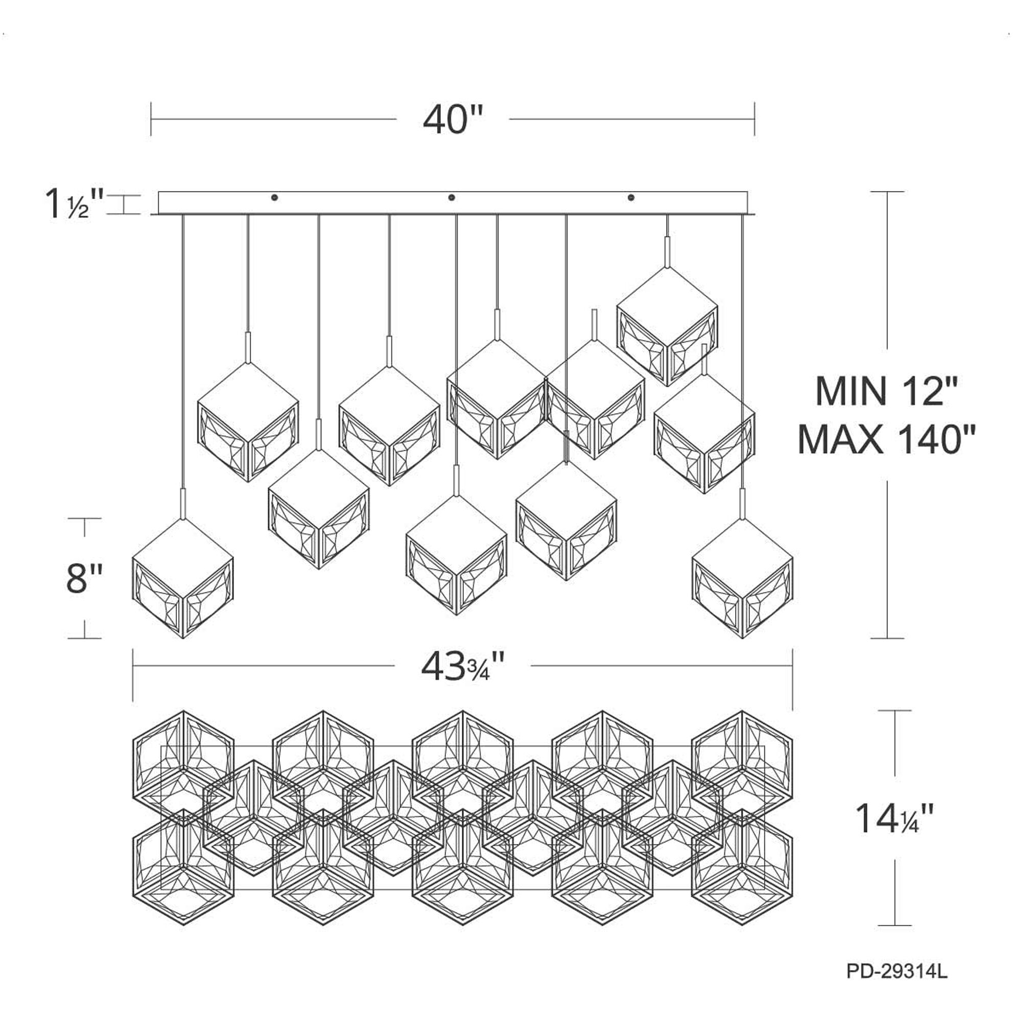 Ice Cube LED 14 inch Black Multi-Light Pendant Ceiling Light, dweLED