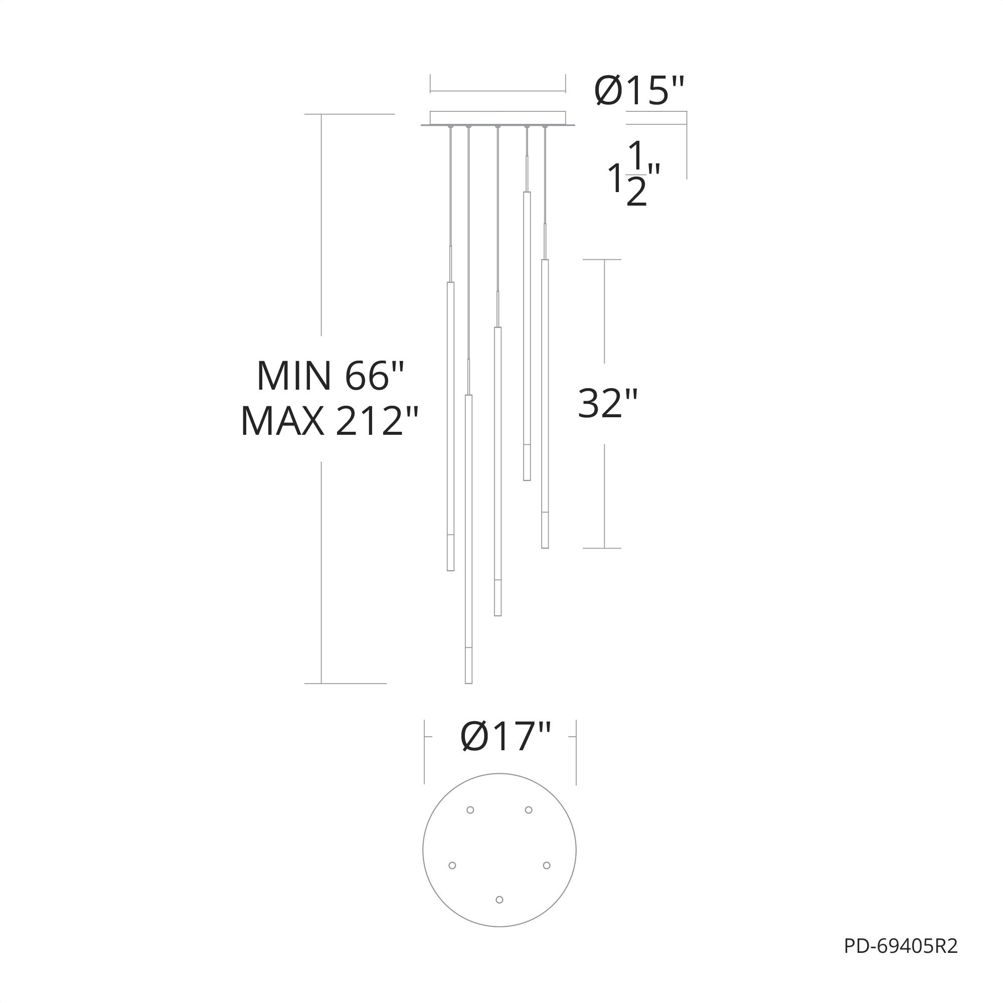 Viggo LED 17 inch Black Multi-Light Pendant Ceiling Light, dweLED