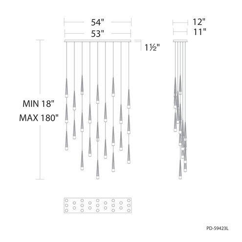 Quill LED 8.88 inch Aged Brass Multi-Light Pendant Ceiling Light, dweLED