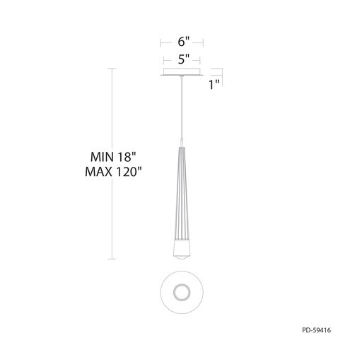 Quill LED 2.34 inch Chrome Pendant Ceiling Light in 3500K, dweLED