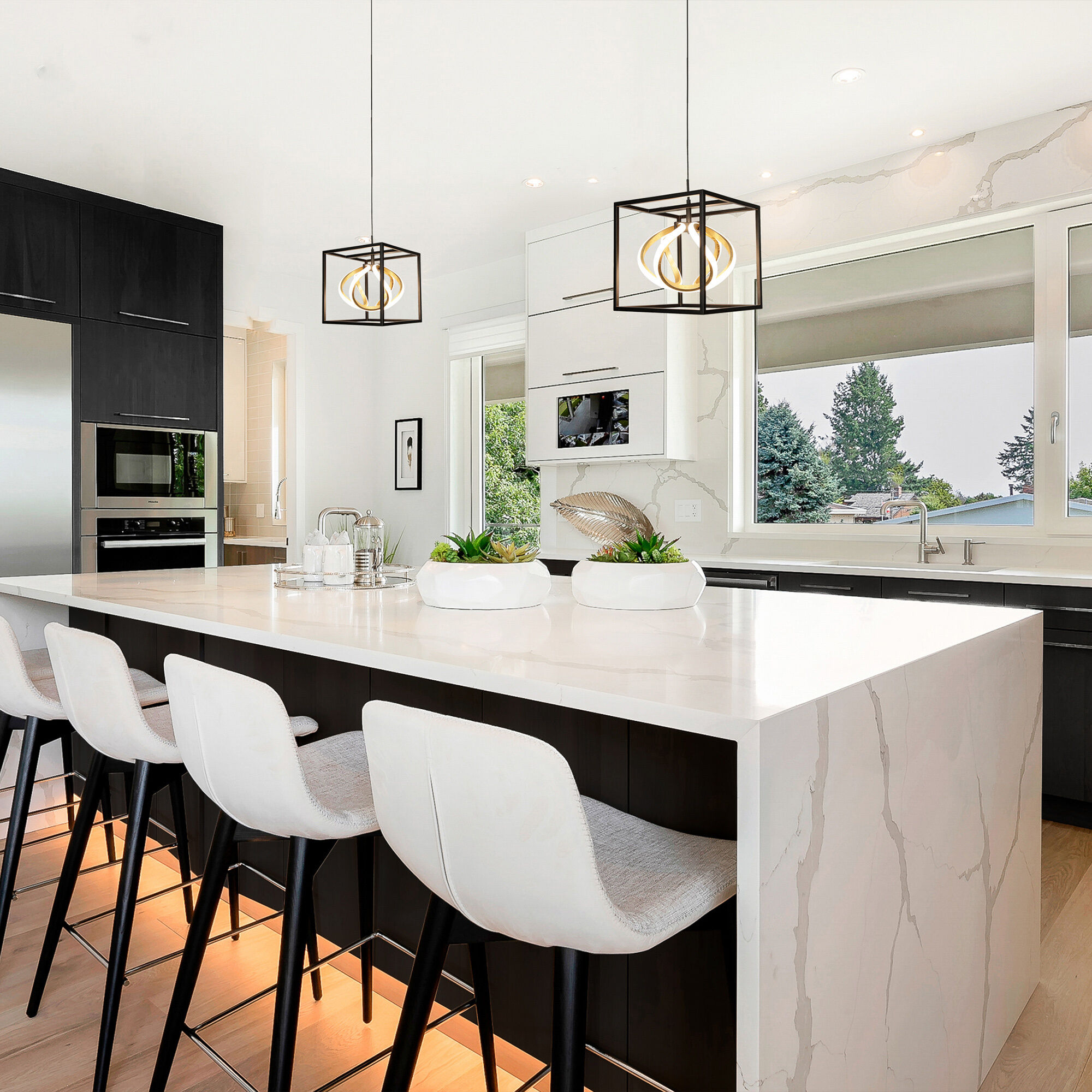 Black and top gold island pendants