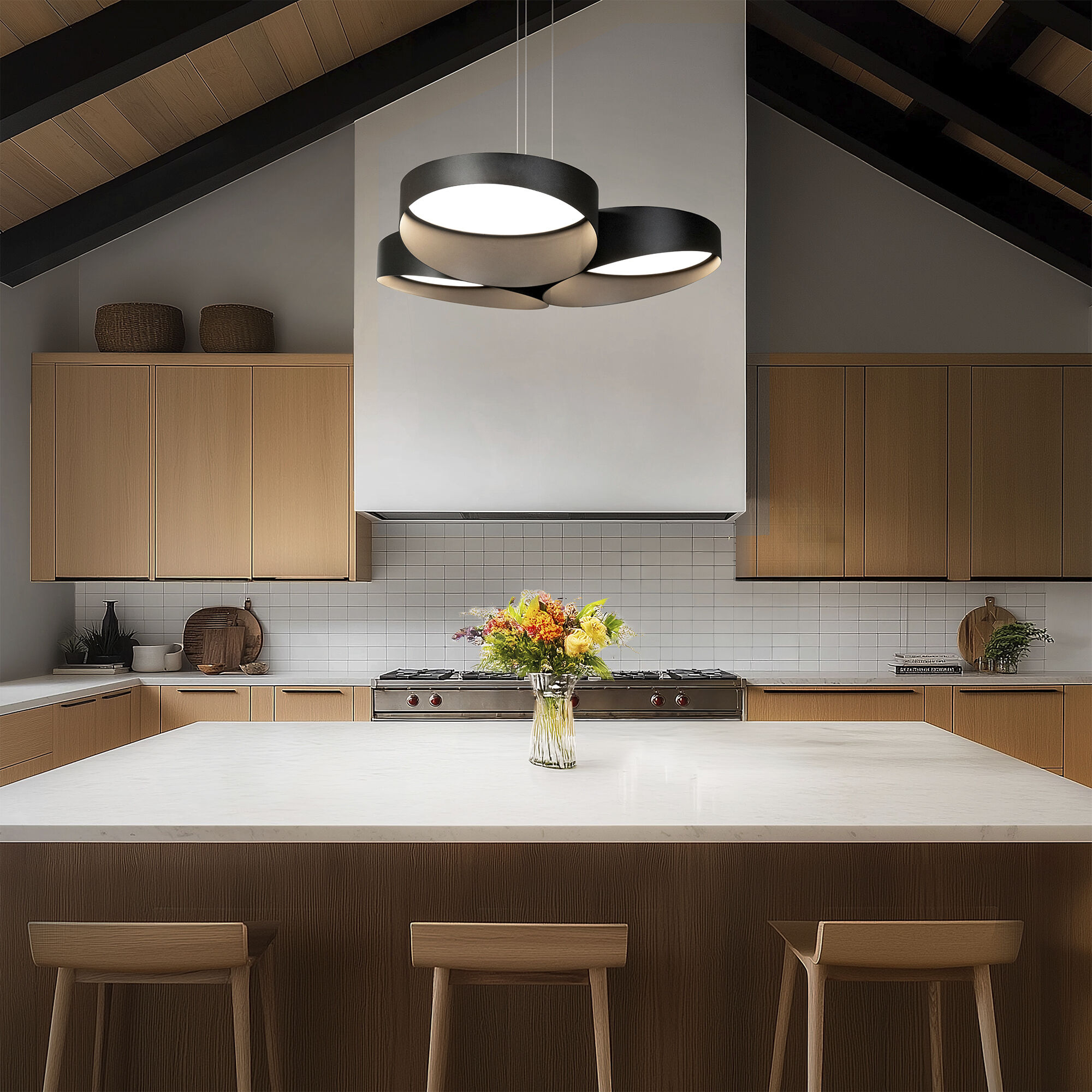 Triolet LED 36 inch Black Pendant Ceiling Light in 4000K, dweLED