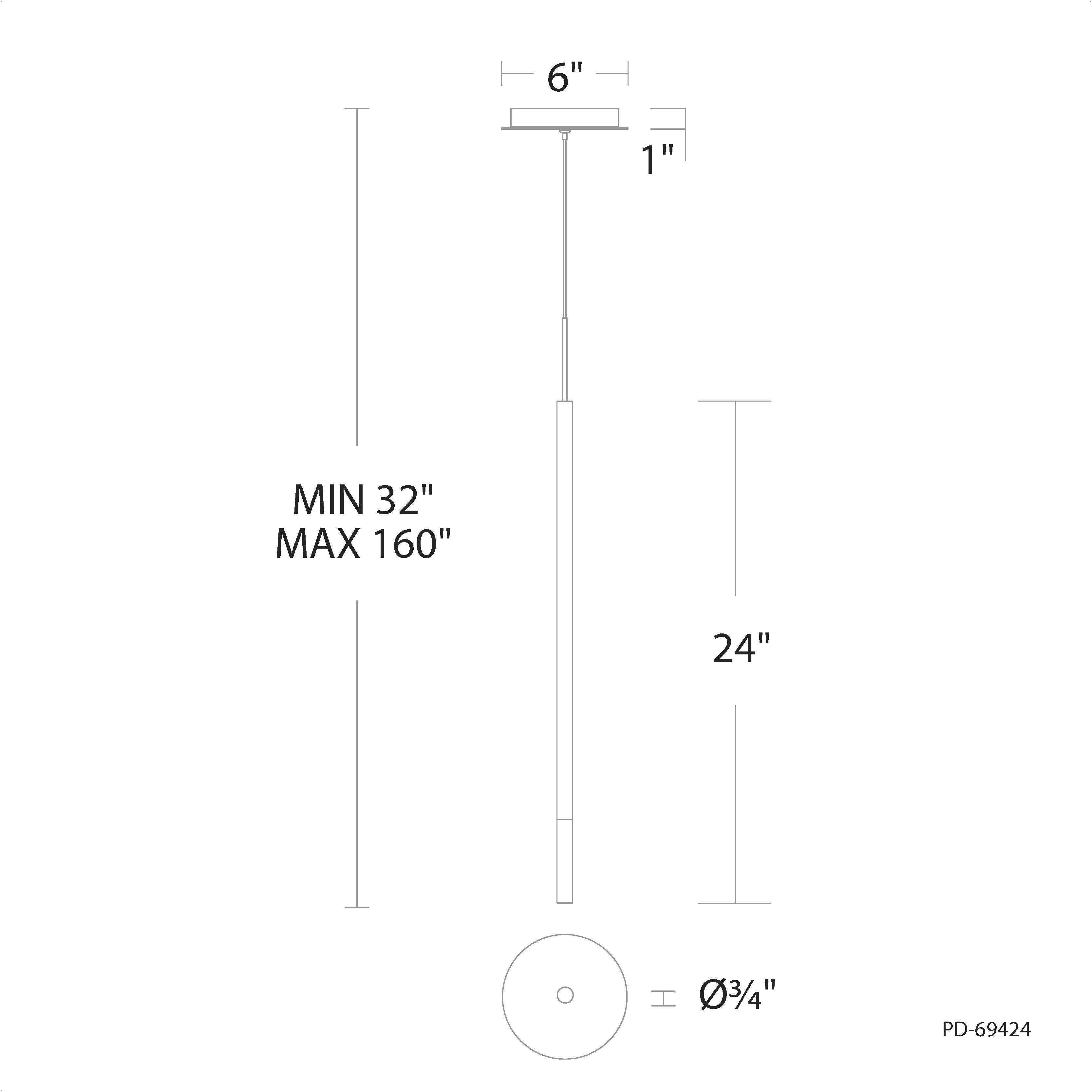 Viggo LED 0.75 inch Black Pendant Ceiling Light in 3000K, dweLED