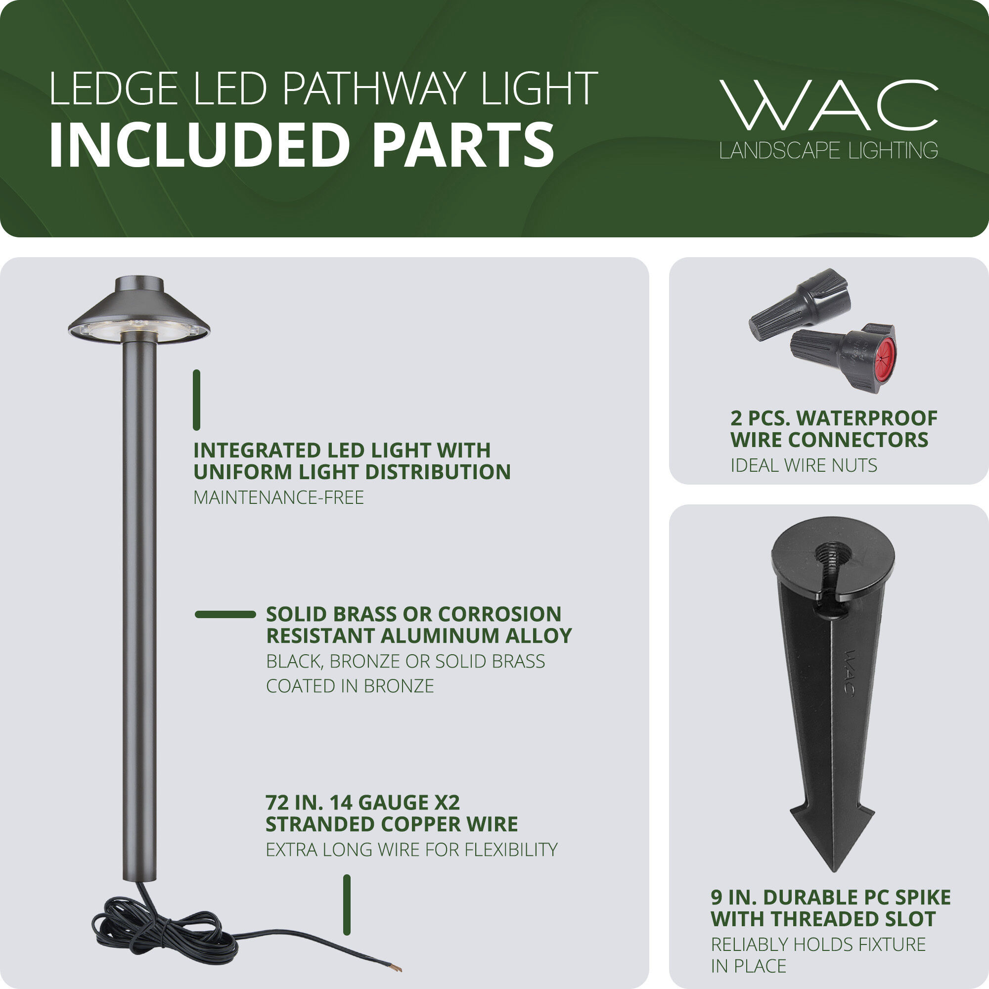Interpath 12 2.5 watt Bronze Path Lighting in 3000K, Path and Area Light, WAC Landscape