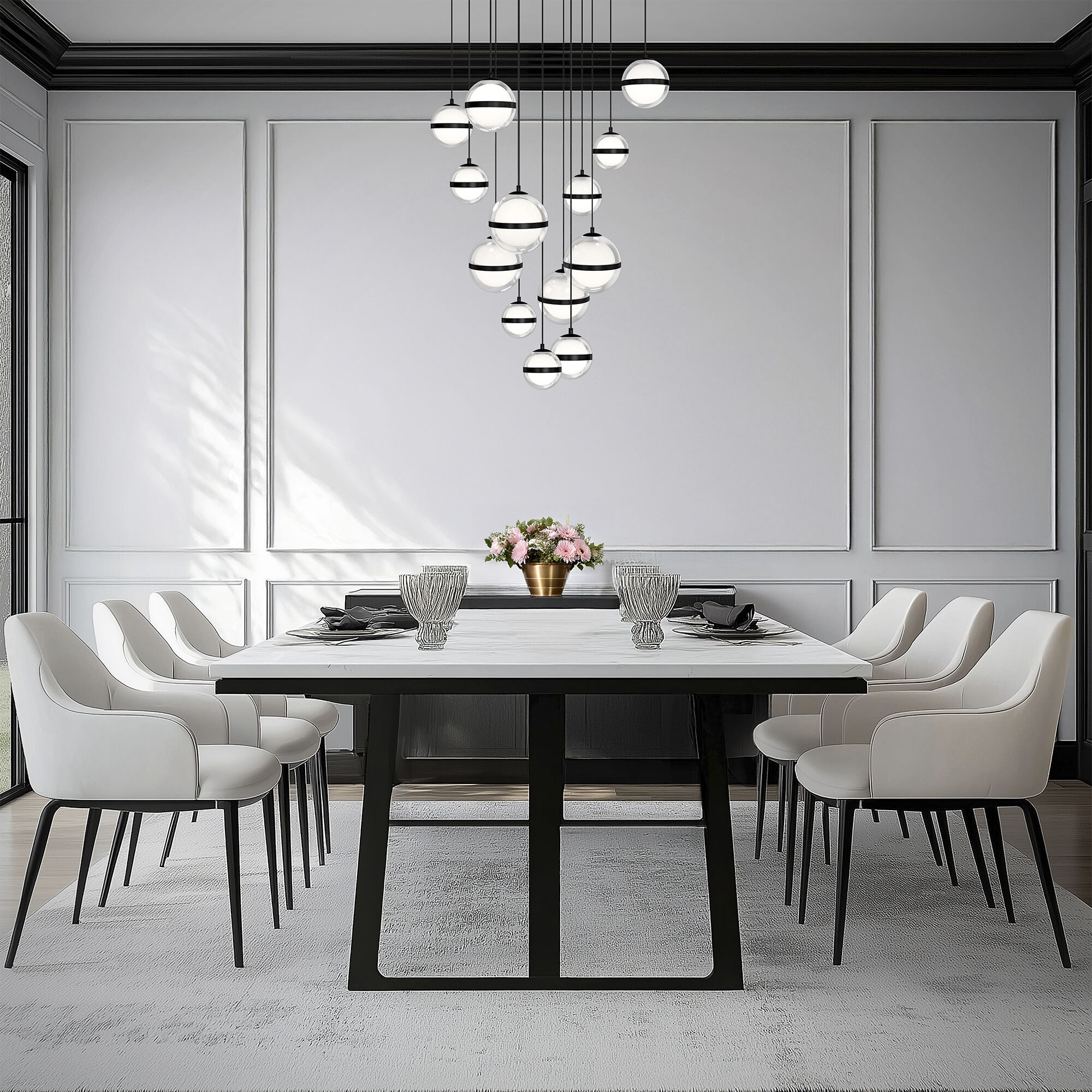 Cyllindra LED 37 inch Black Chrome Chandelier Ceiling Light in Black/Chrome, dweLED