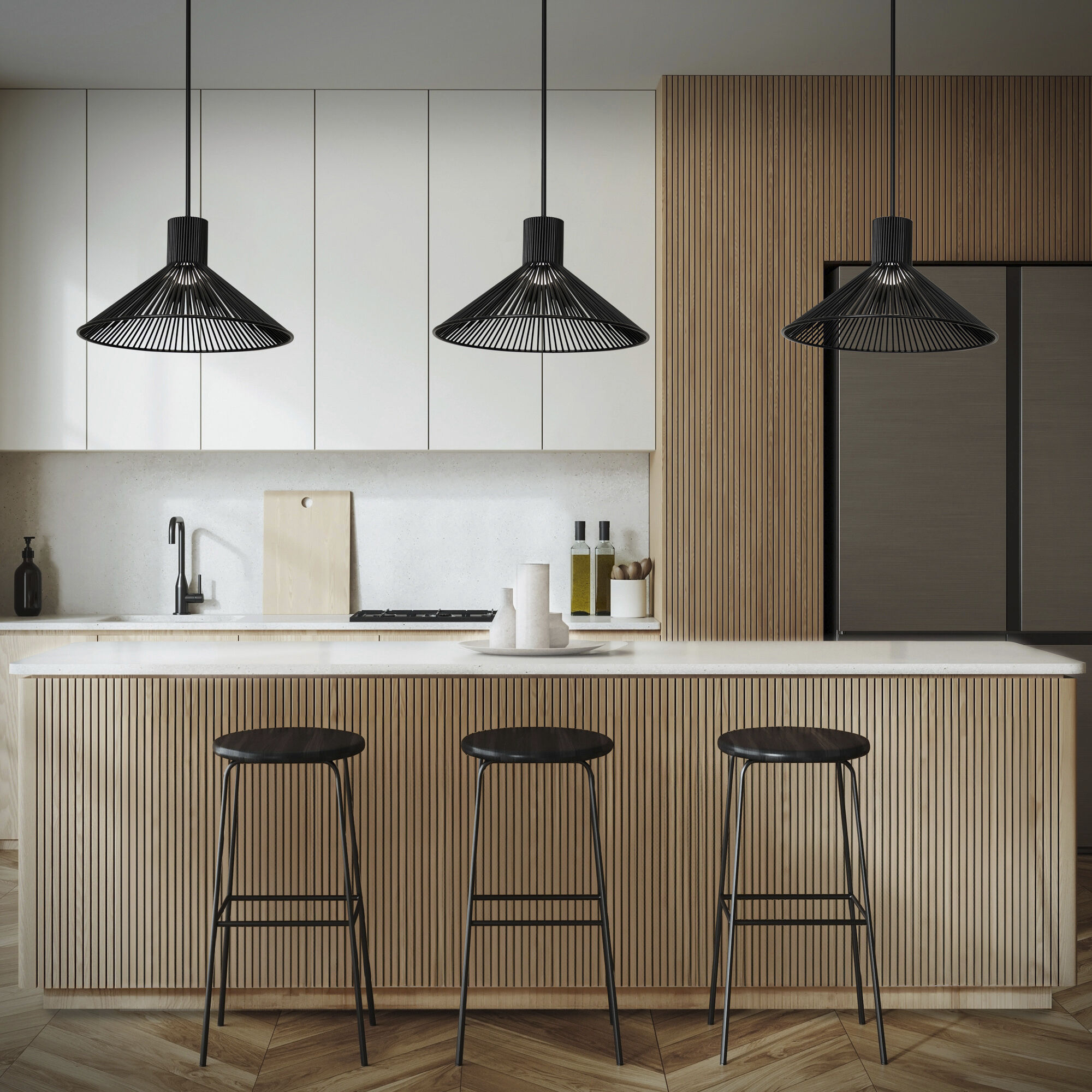 Cappe LED 21 inch Black Pendant Ceiling Light in 3000K, dweLED