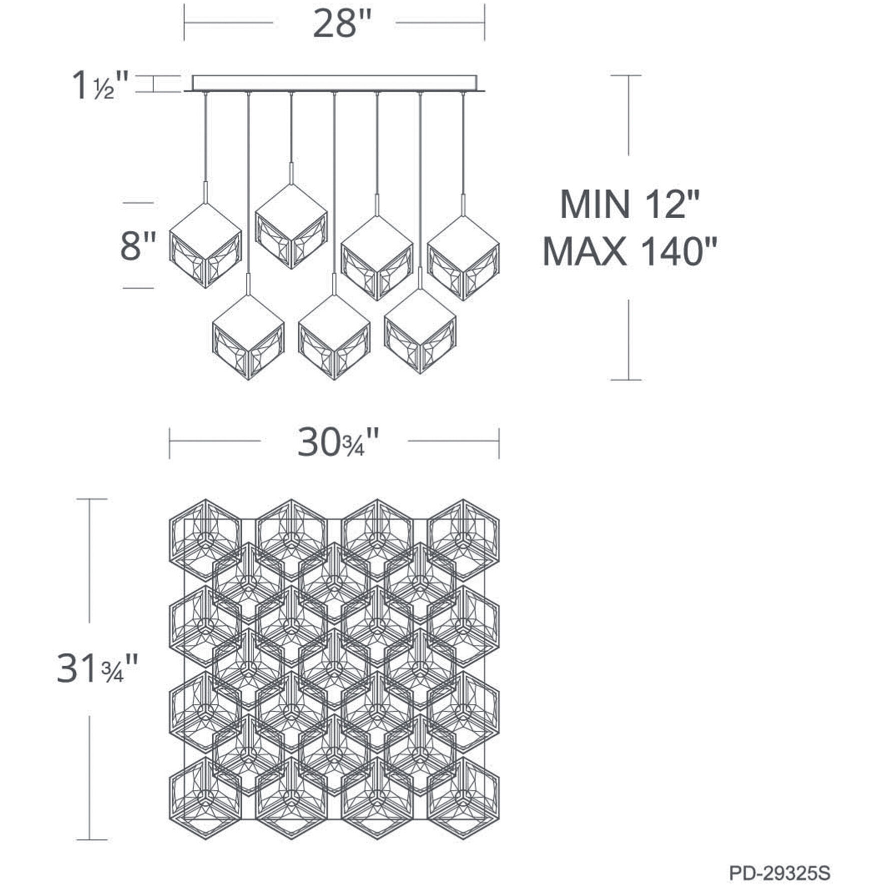 Ice Cube LED 12 inch Black Multi-Light Pendant Ceiling Light, dweLED