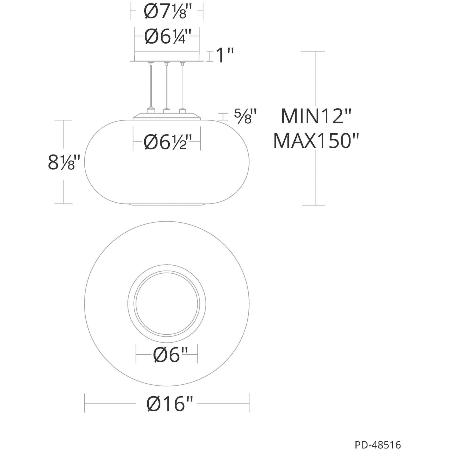 Doma LED 16 inch Black Pendant Ceiling Light in 3500K, dweLED
