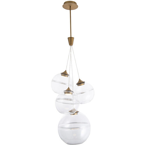 Bistro LED 24 inch Aged Brass Multi-Light Pendant Ceiling Light, dweLED