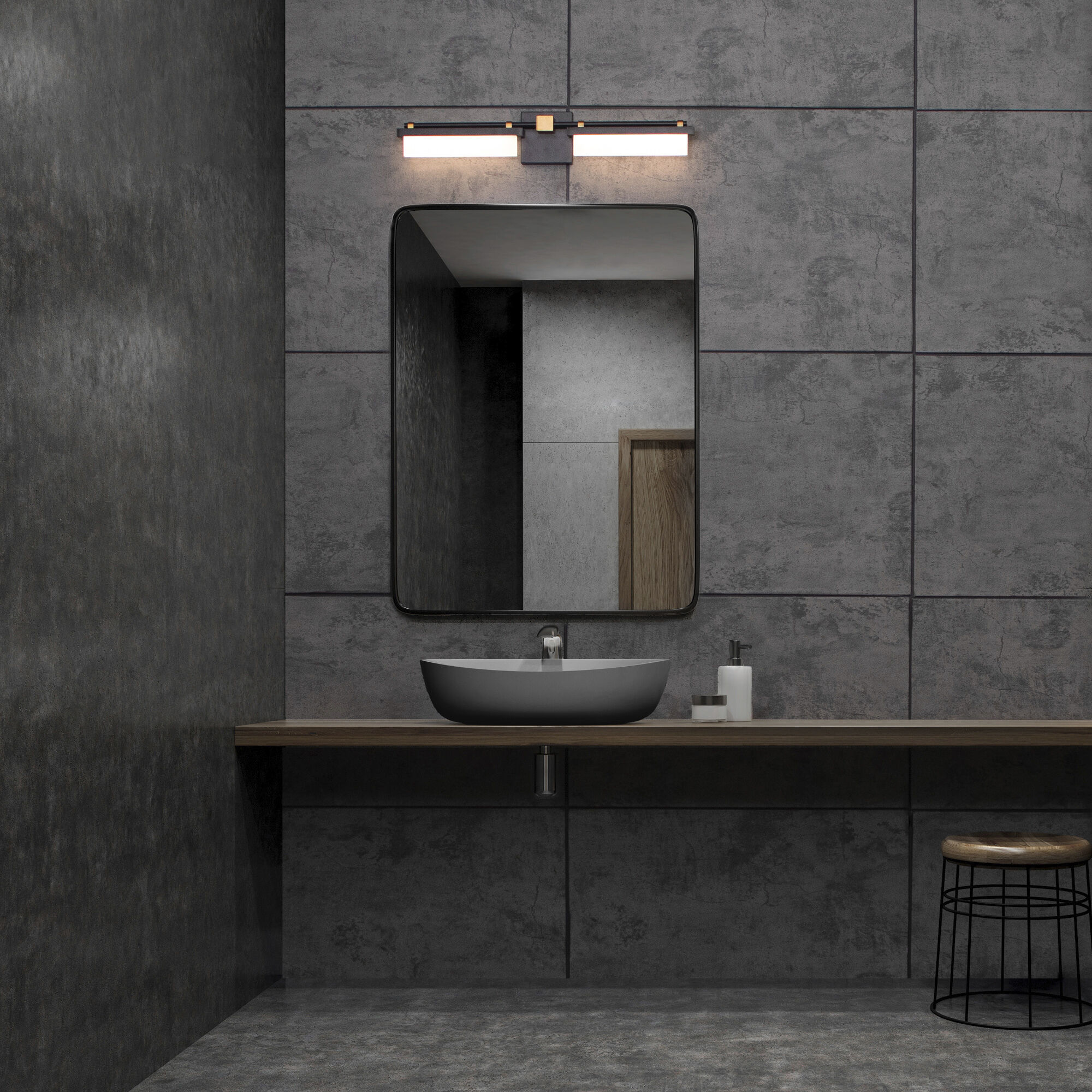 Two Fold LED 27 inch Black Aged Brass Bath Vanity & Wall Light, dweLED