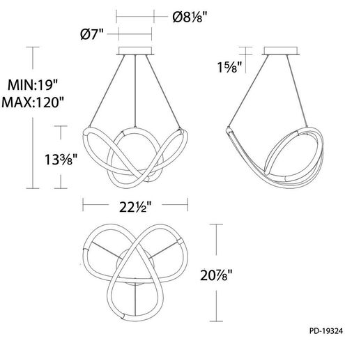 Solo LED 23.63 inch Black Chandelier Ceiling Light, dweLED