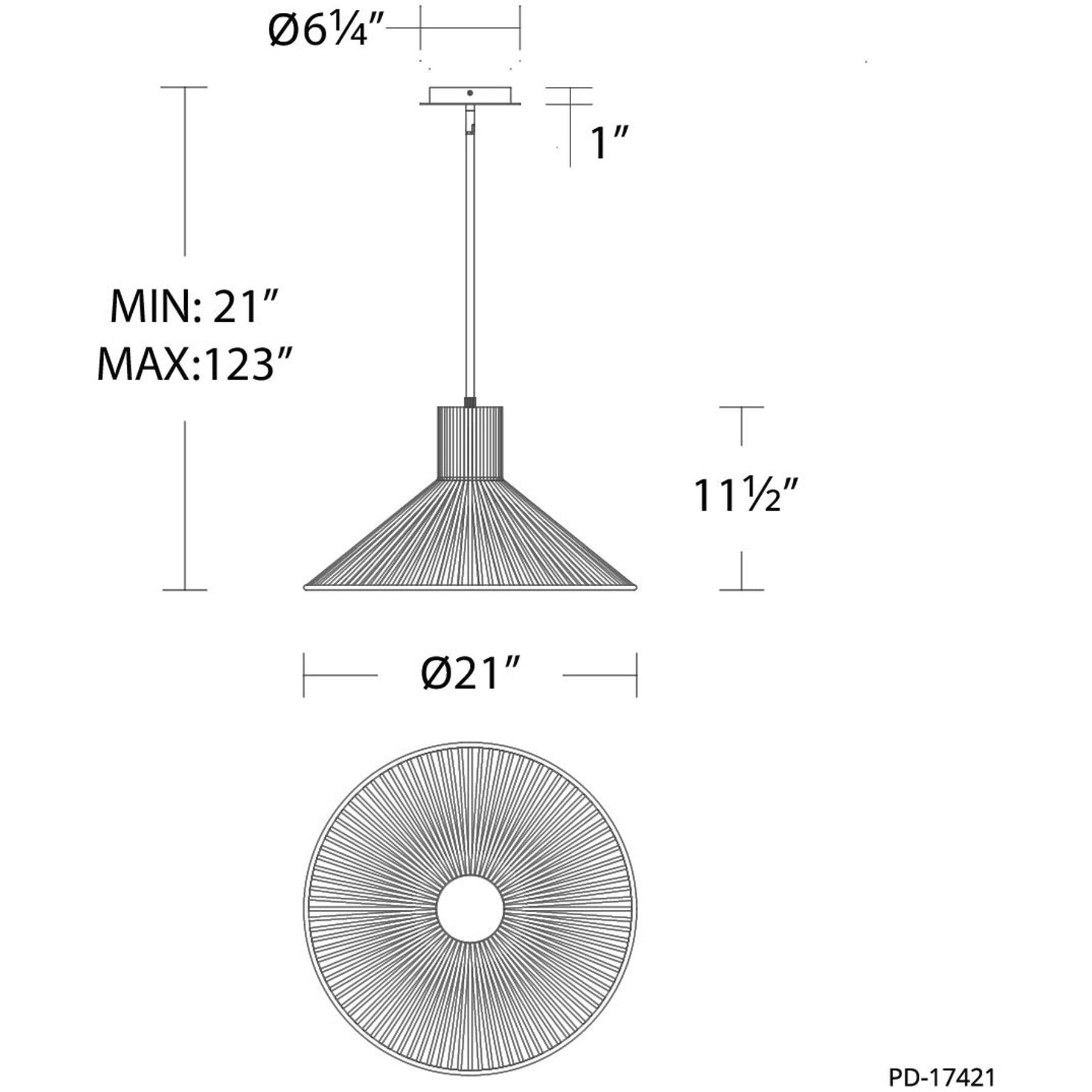Cappe LED 21 inch Black Pendant Ceiling Light in 3000K, dweLED