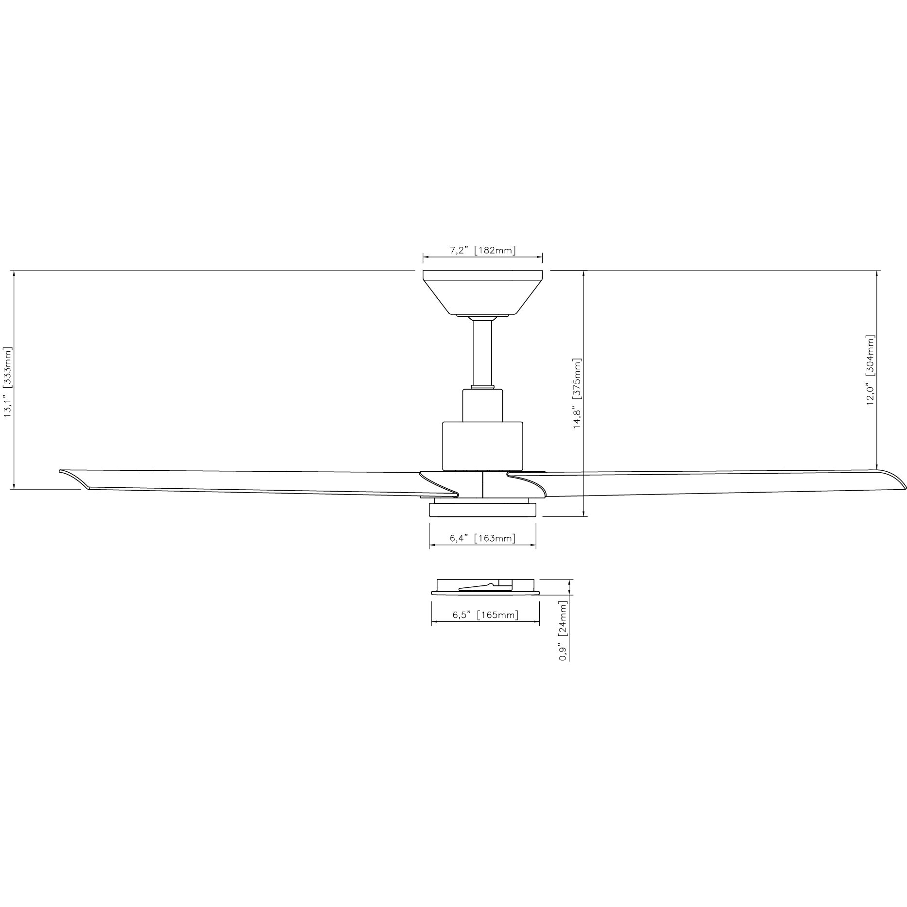 Flair 56 inch Matte Black with Matte White Blades Downrod Ceiling Fan