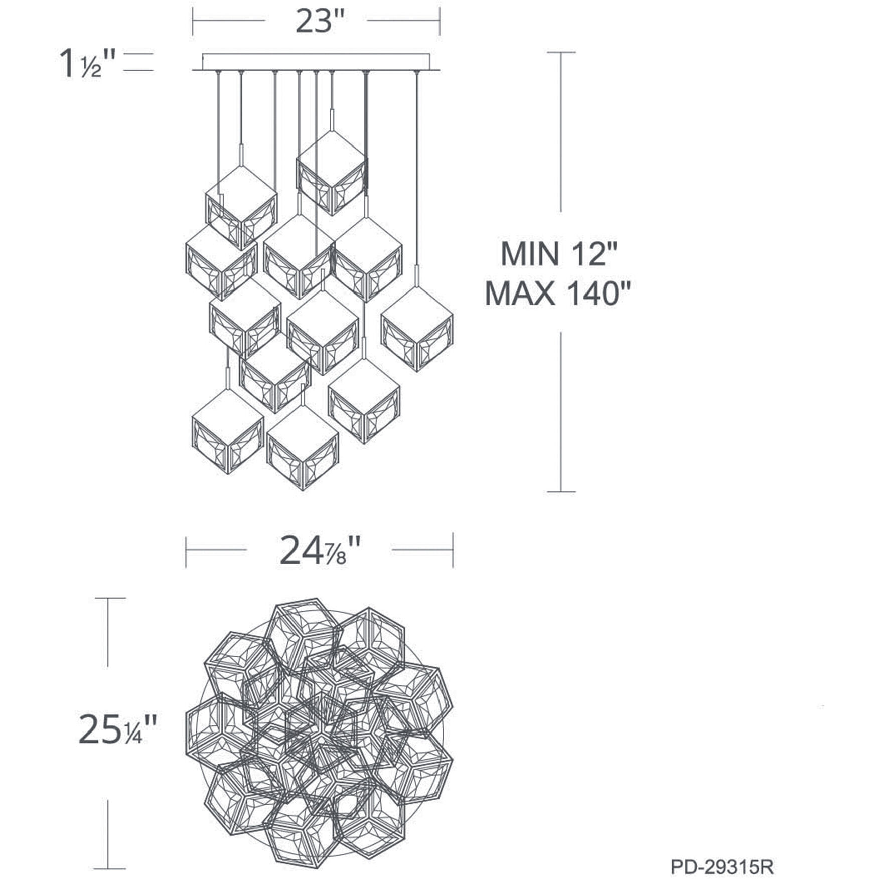 Ice Cube LED 24.88 inch Black Multi-Light Pendant Ceiling Light, dweLED
