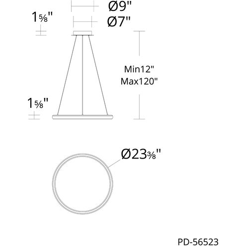 Huxley LED 23.38 inch Black Chrome Pendant Ceiling Light in 3500K, dweLED