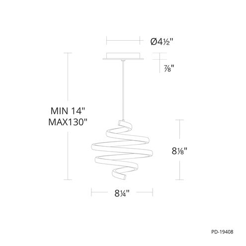 Whirl LED 8.25 inch Black Pendant Ceiling Light in 3000K, dweLED