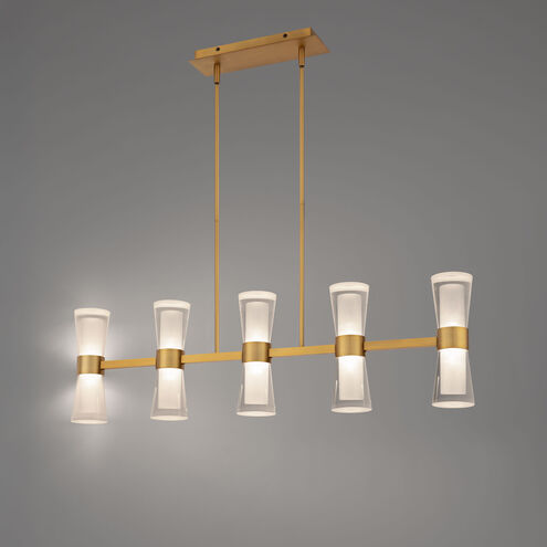 Hourglass Linear Pendant Ceiling Light in 3500K, Aged Brass, dweLED