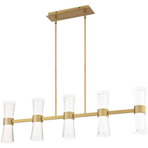 Hourglass Linear Pendant Ceiling Light in 3500K, Aged Brass, dweLED