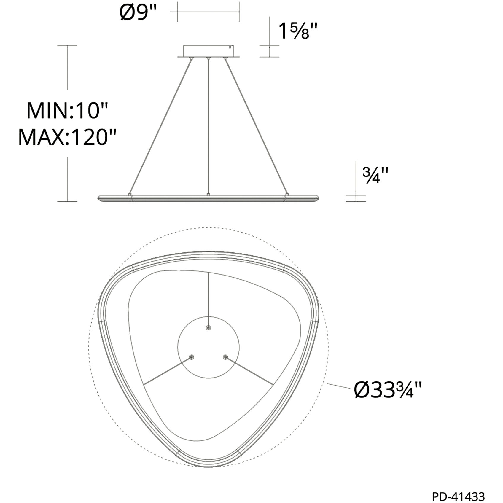 Oyster LED 33 inch Black Chrome Pendant Ceiling Light in 4000K, Black/Chrome, dweLED