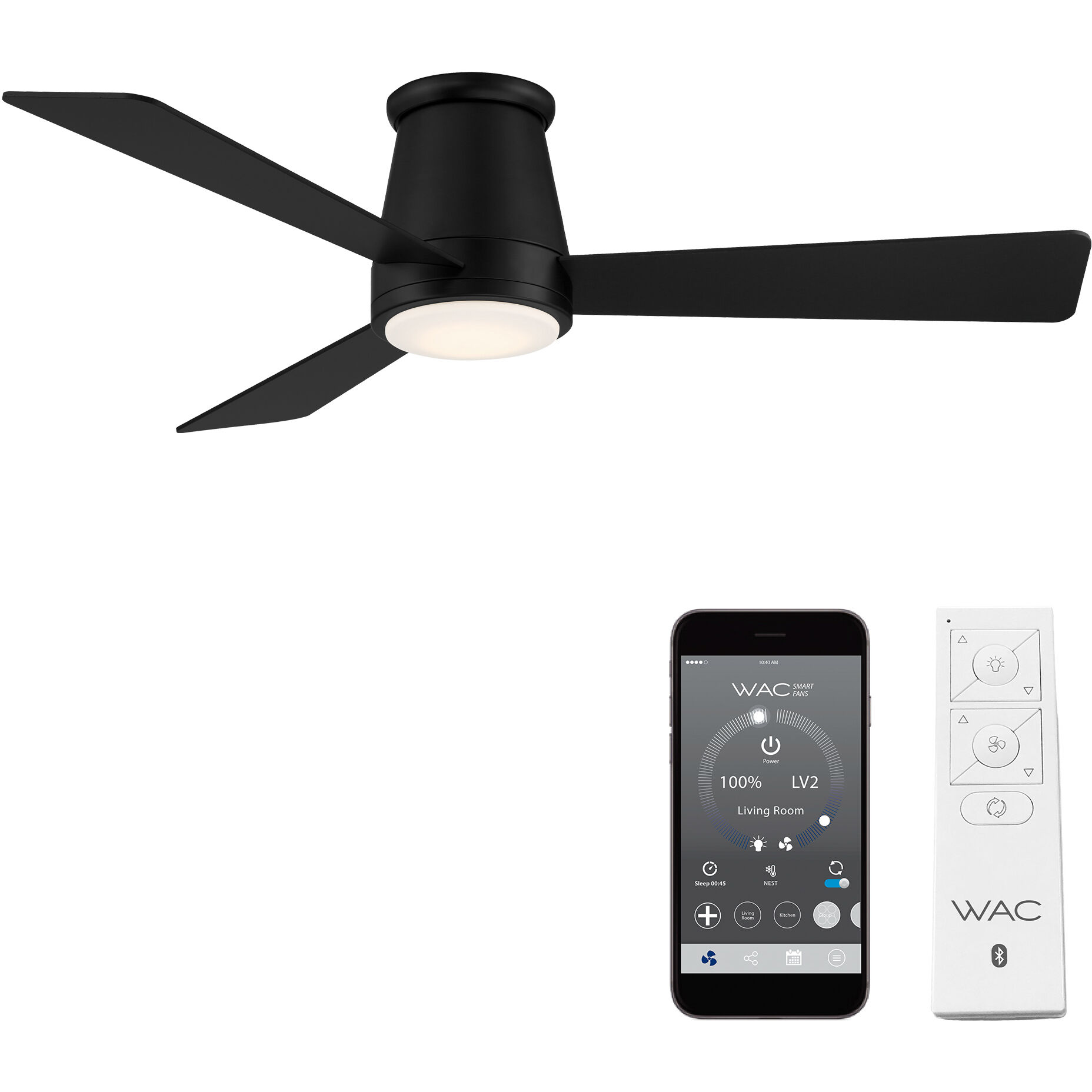 Hug 52 inch Matte Black Flush Mount Ceiling Fans, Smart Fan