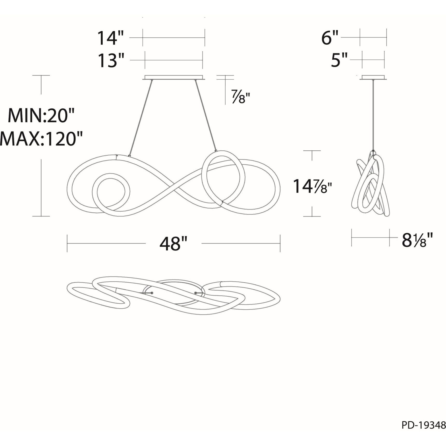 Solo Linear Chandelier Ceiling Light in Black, dweLED