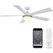 Eclipse 54 inch Matte White Matte White Soft Brass with Matte White Blades Downrod Ceiling Fans in Satin Brass Matte White, Smart Fan