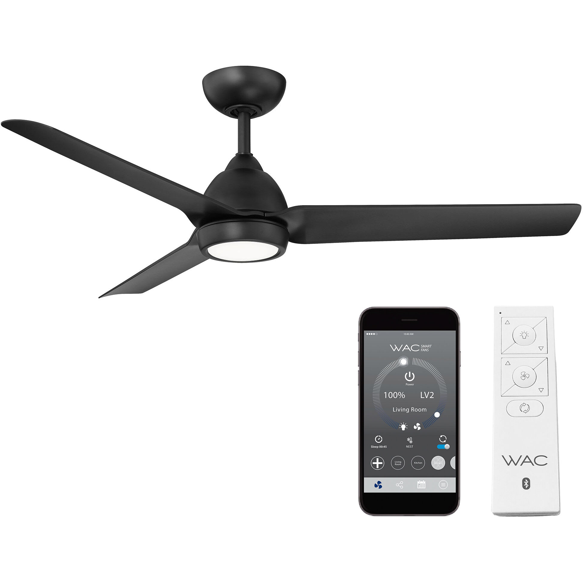 Mocha 54 inch Matte Black Downrod Ceiling Fans, Smart Fan