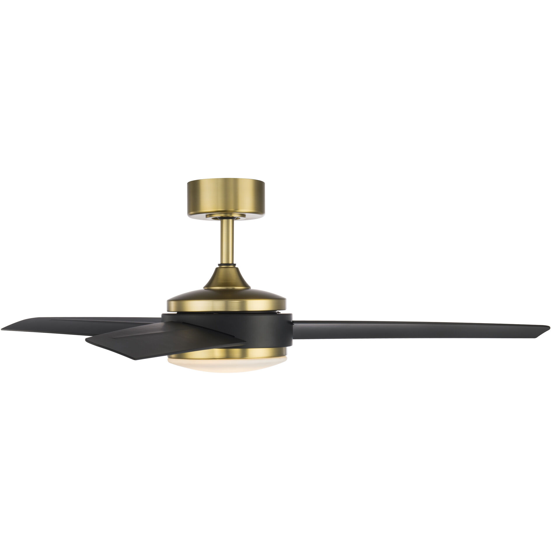 Mod 54 inch Soft Brass Matte Black with Matte Black Blades Downrod Ceiling Fans in Satin Brass Matte Black, Smart Fan