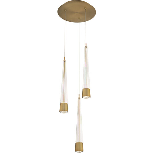Quill LED 12 inch Aged Brass Multi-Light Pendant Ceiling Light, dweLED