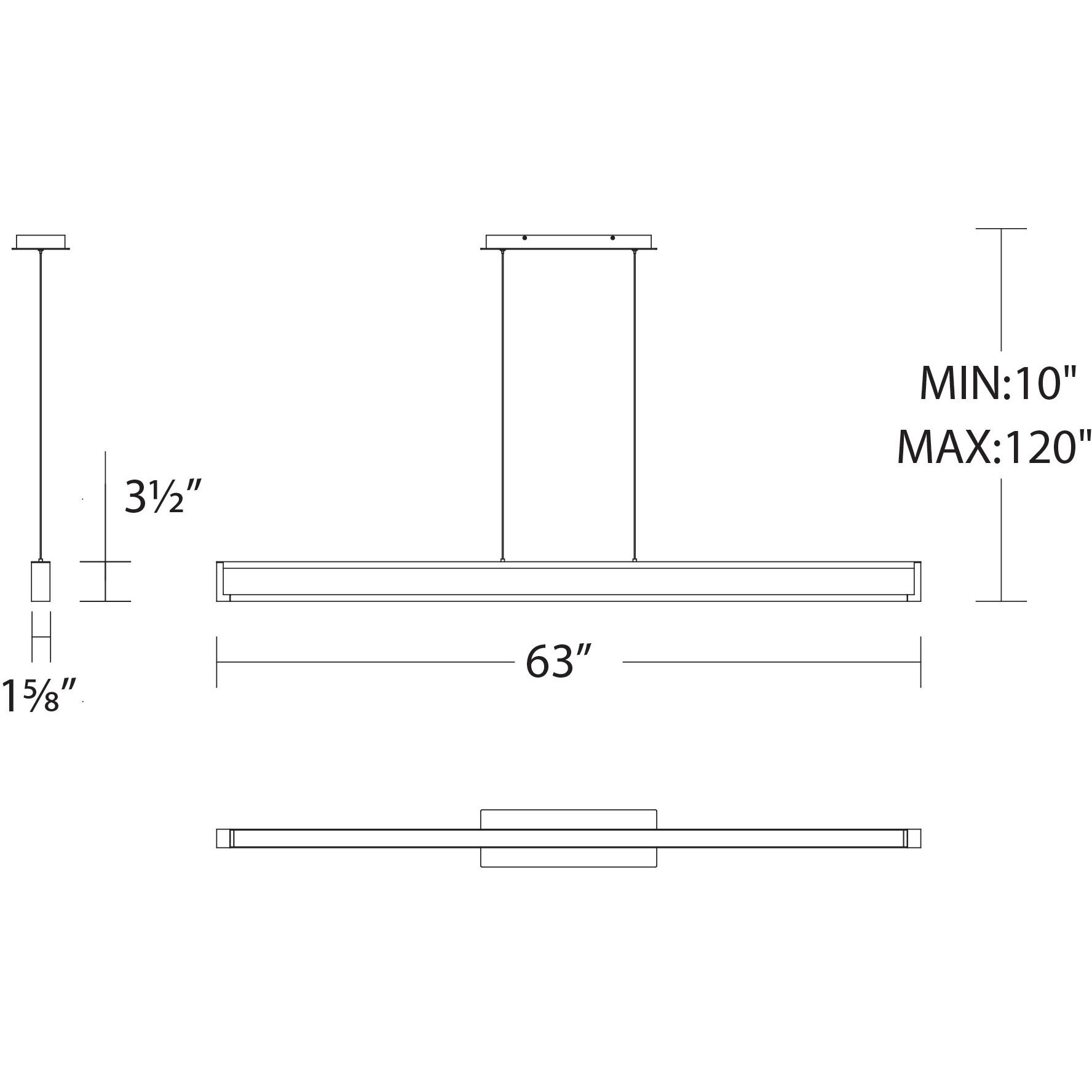 Lune LED 63 inch Aluminum Linear Pendant Ceiling Light, dweLED