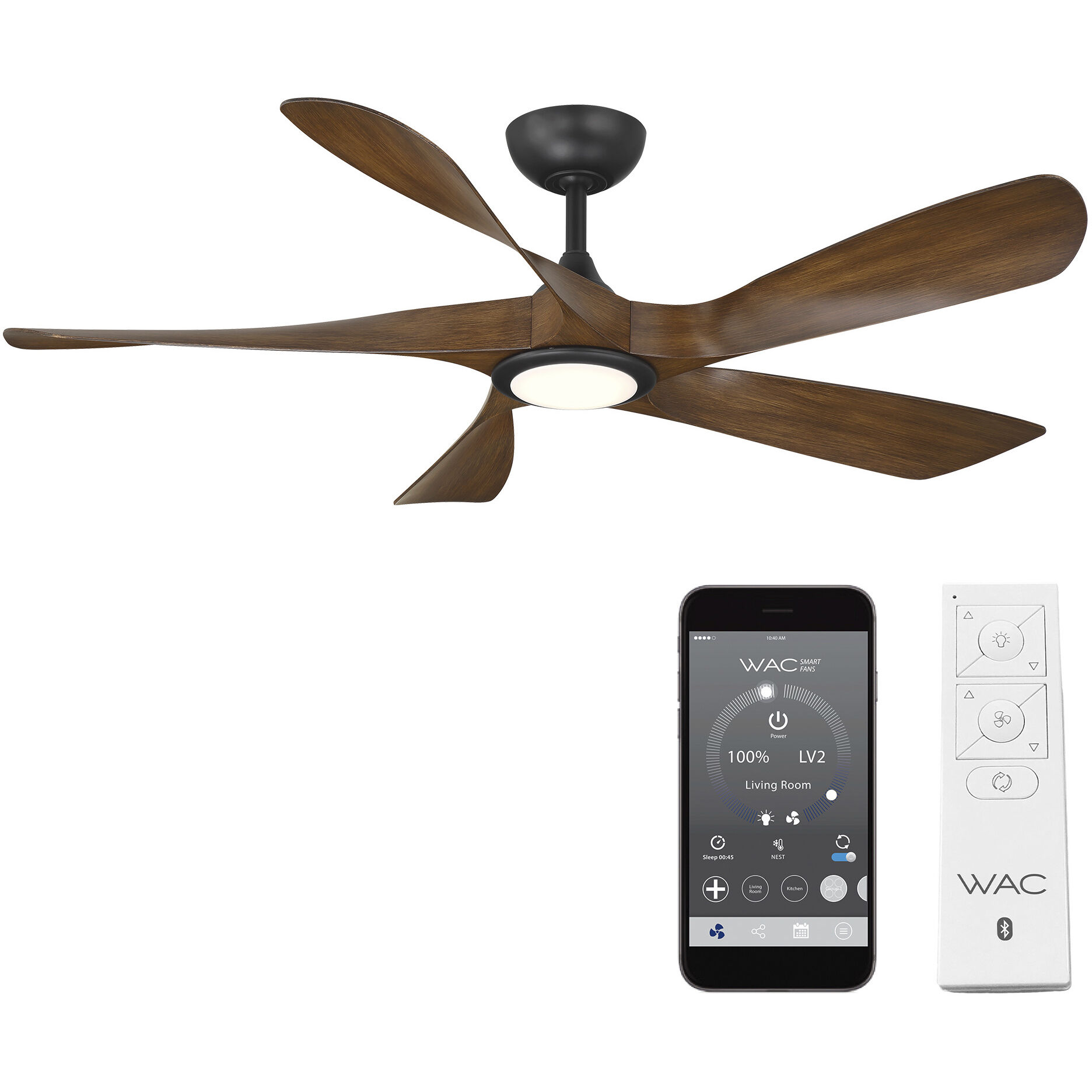 Swirl 5 54 inch Matte Black Distressed Koa with Distressed Koa Blades Downrod Ceiling Fan