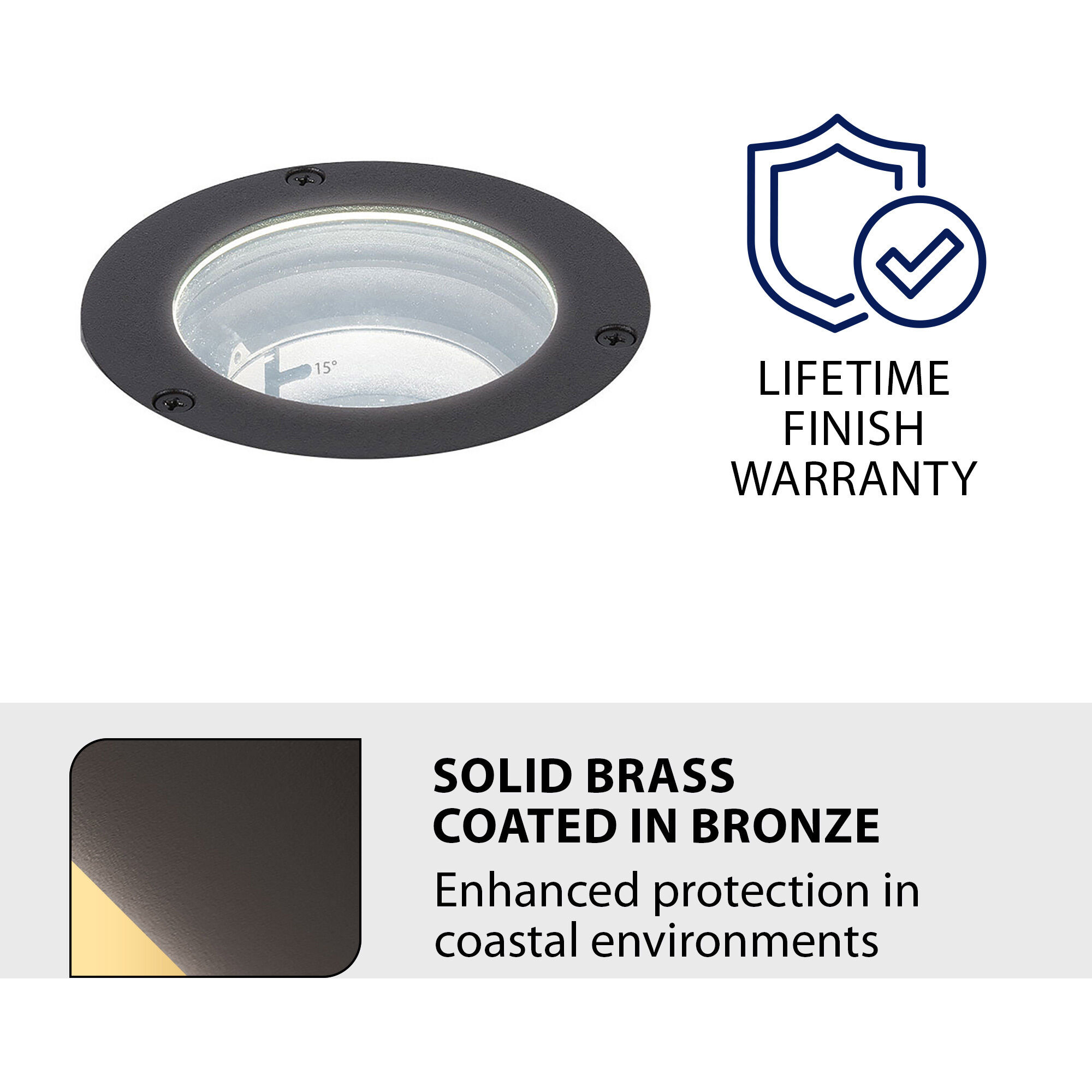 Tyler 12 12 watt Solid Brass Coated in Bronze Path Lighting in 3000K, Bronzed Brass, Inground Recessed Light, WAC Landscape