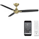 Blitzen 54 inch Soft Brass Matte Black with Matte Black Blades Downrod Ceiling Fans, Smart Fan