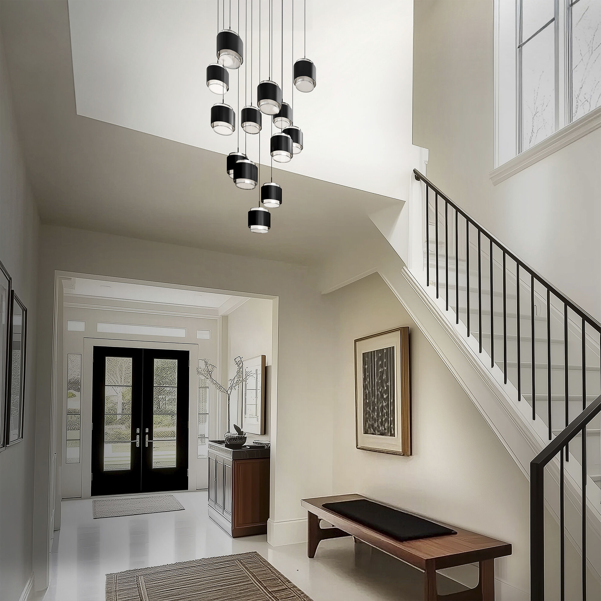 Banded LED 37 inch Black Chandelier Ceiling Light, dweLED