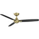 Blitzen 54 inch Soft Brass Matte Black with Matte Black Blades Downrod Ceiling Fans, Smart Fan